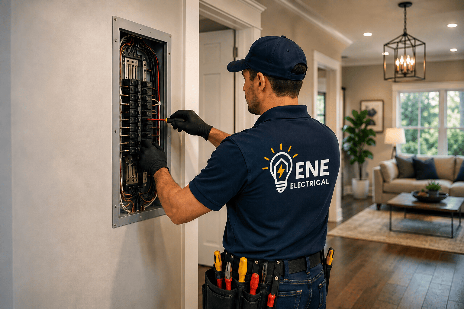 ENE Electrical technician working on a residential electrical panel