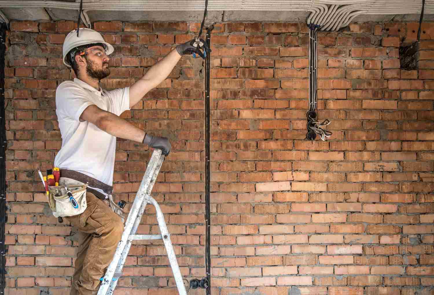 New home under construction showing electrical rough-in wiring running through wall framing