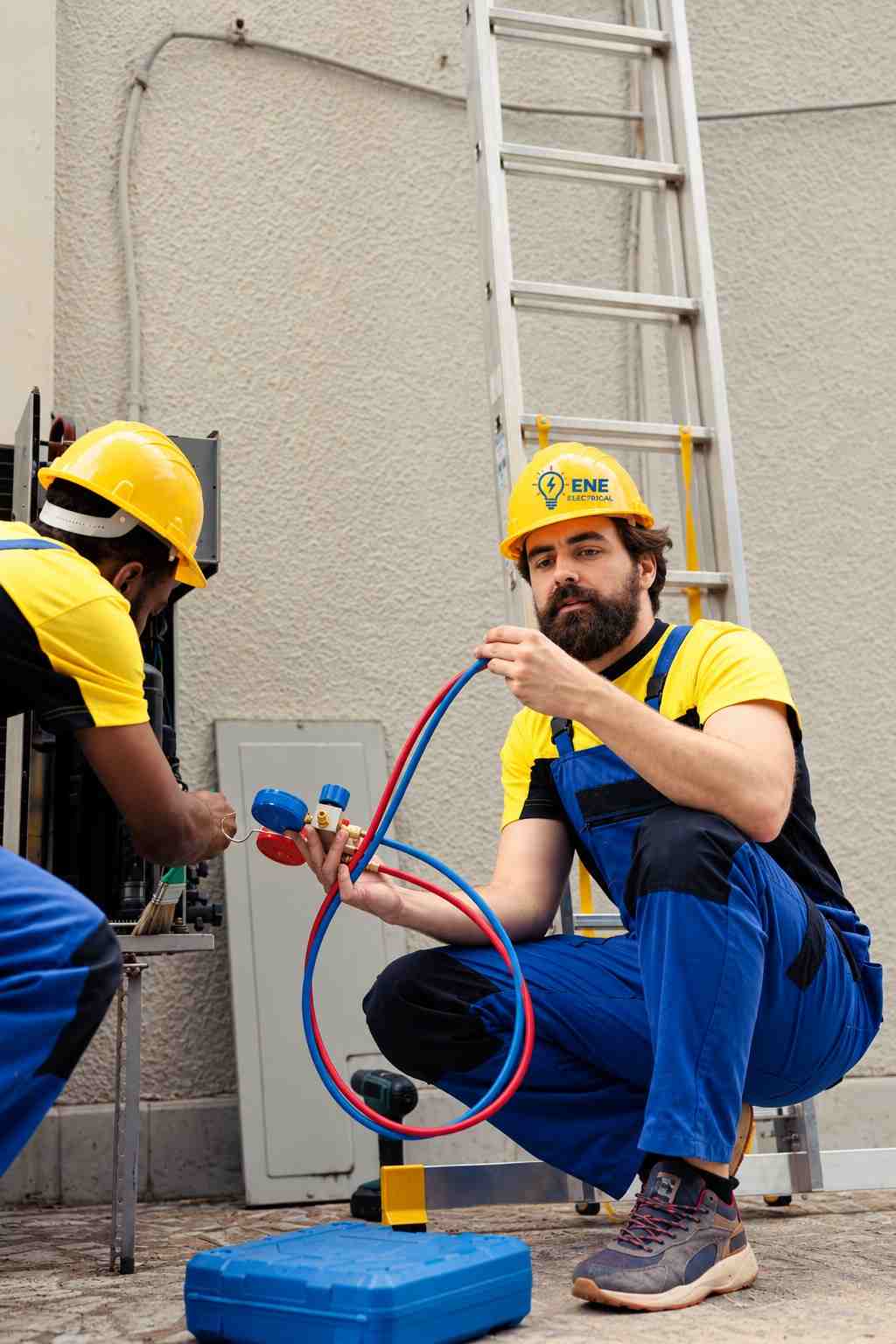 Licensed ENE Electrical technician working on a residential electrical panel in an Energy Corridor Houston home